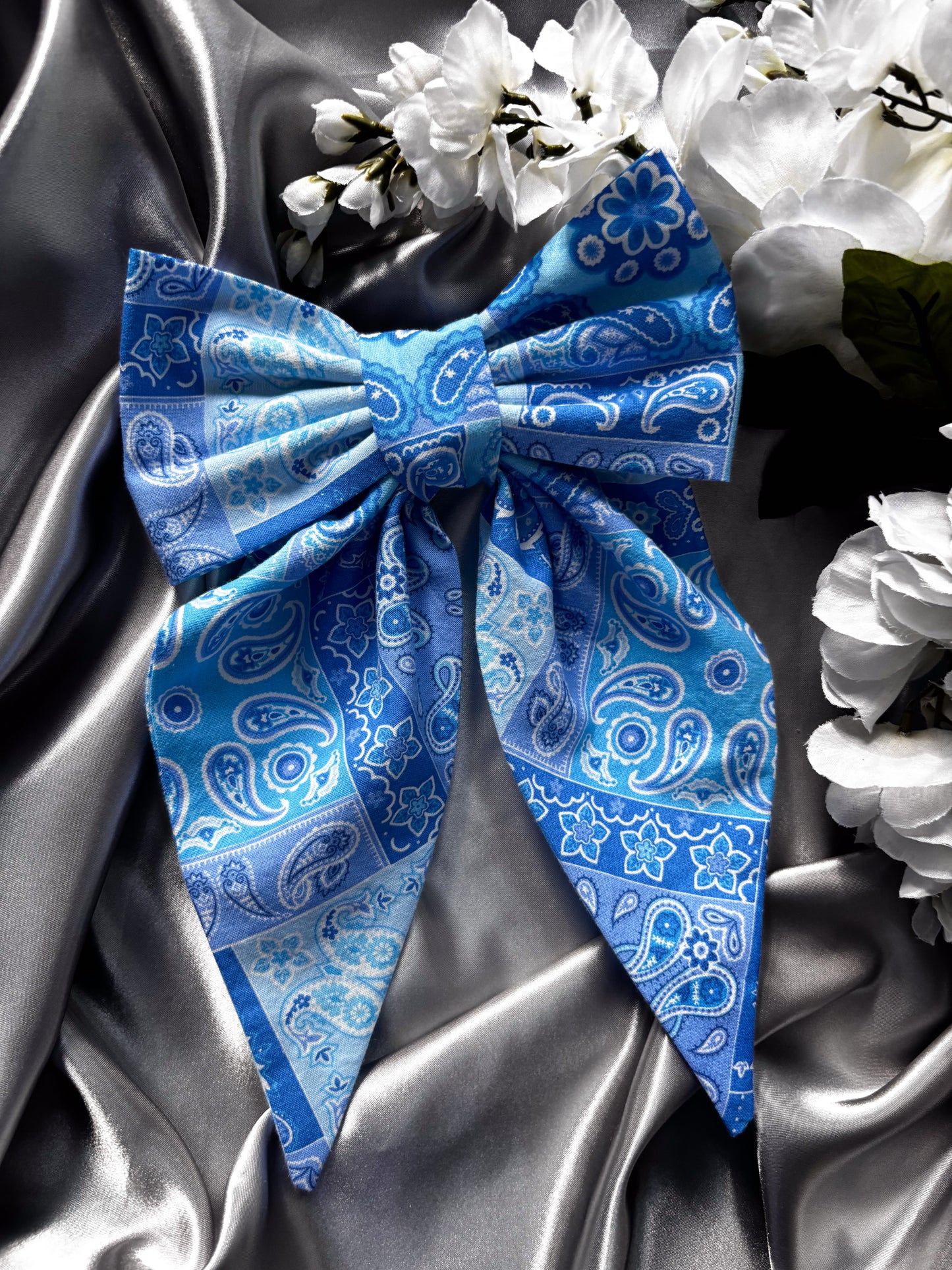 Blue Bandit Hair Bow (LARGE)