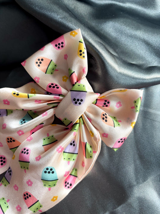 Boba Hop Buddies Satin Hair Bow