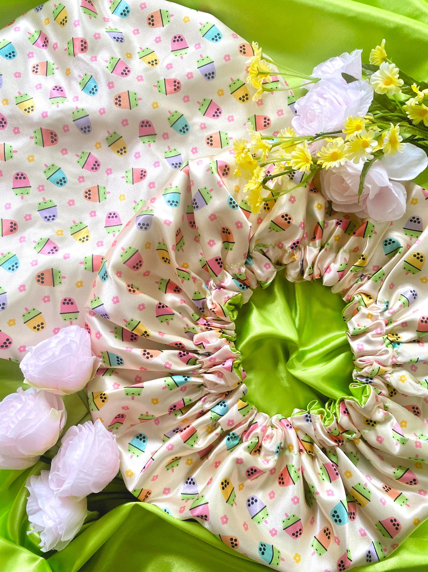 Boba Hop Buddies Satin Bonnet