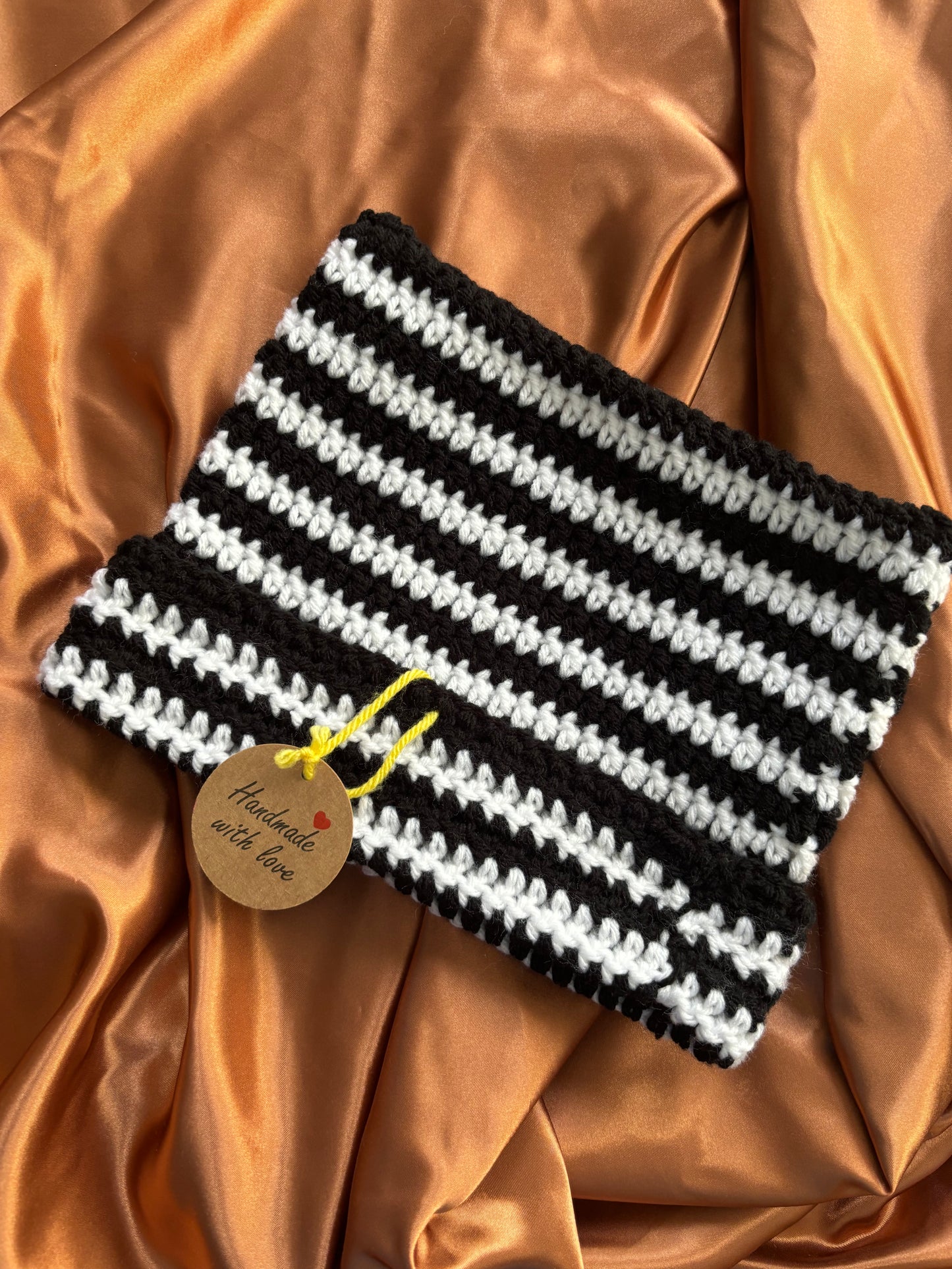 Crochet Black& White Stripe Cat Ear Beanie