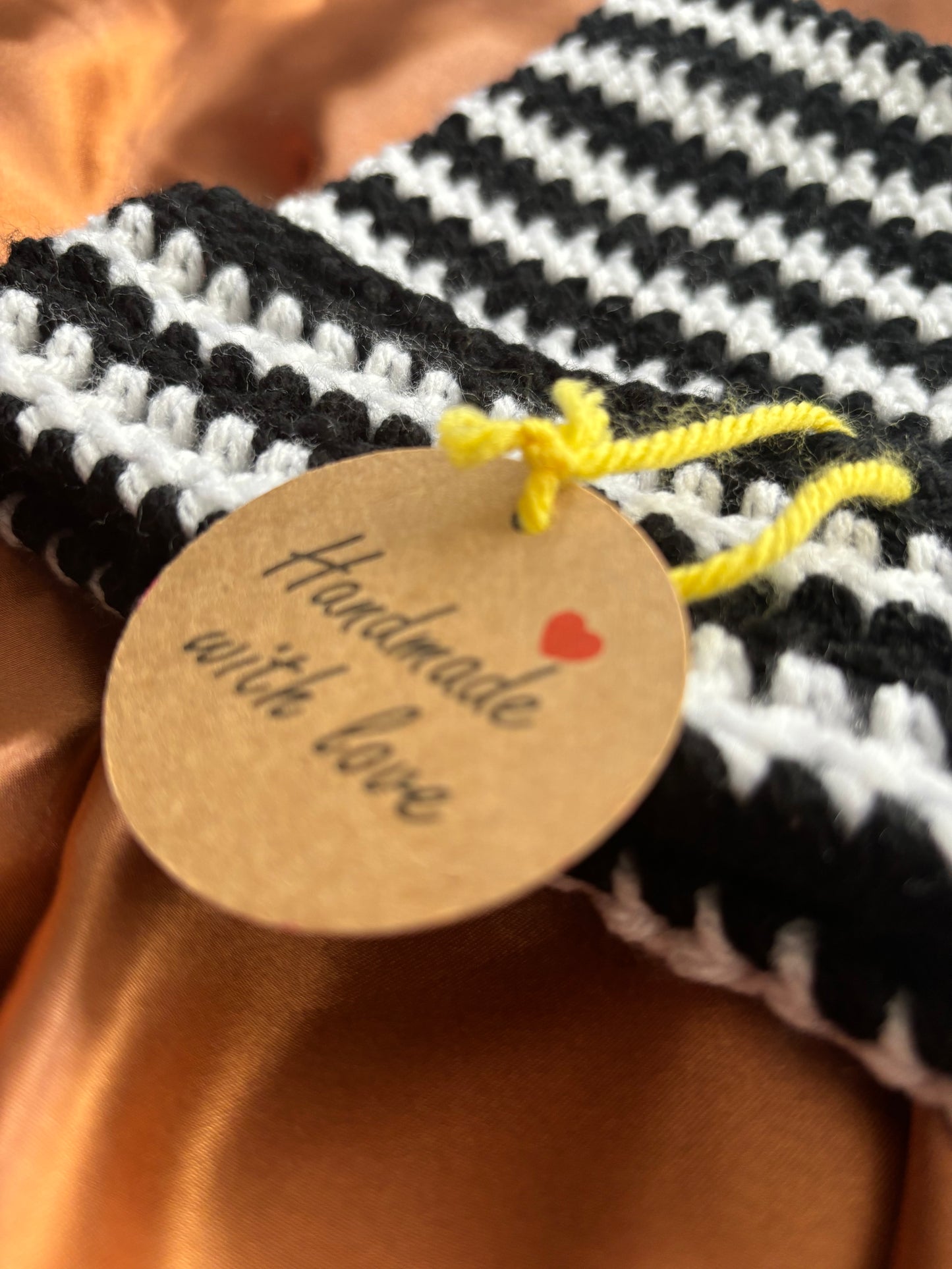 Crochet Black& White Stripe Cat Ear Beanie