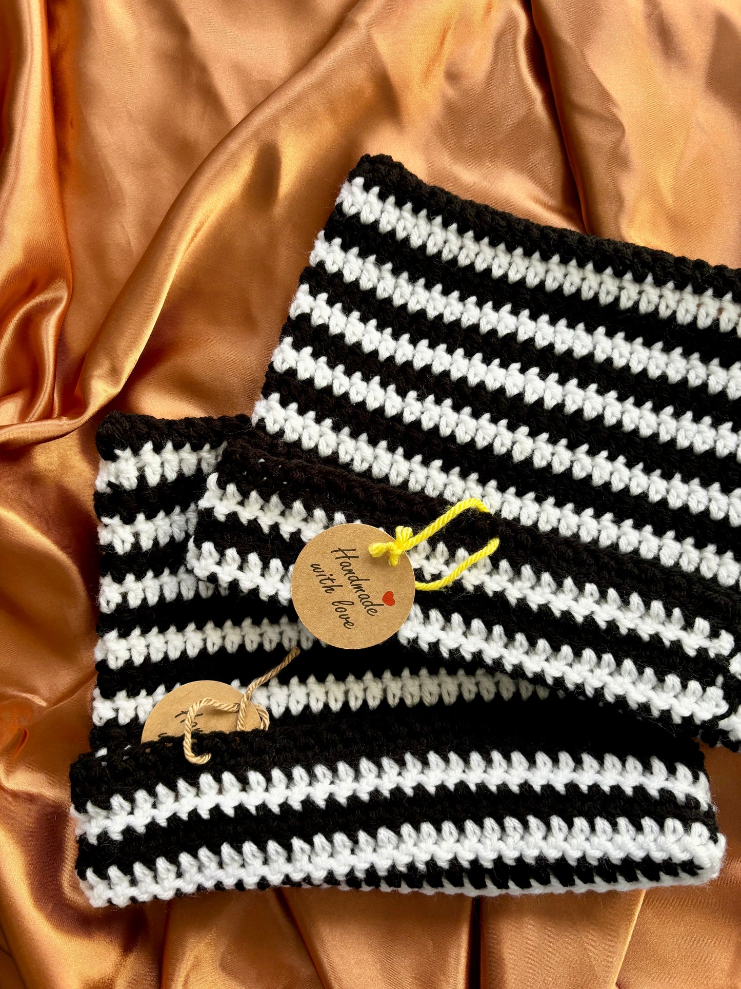 Crochet Black& White Stripe Cat Ear Beanie