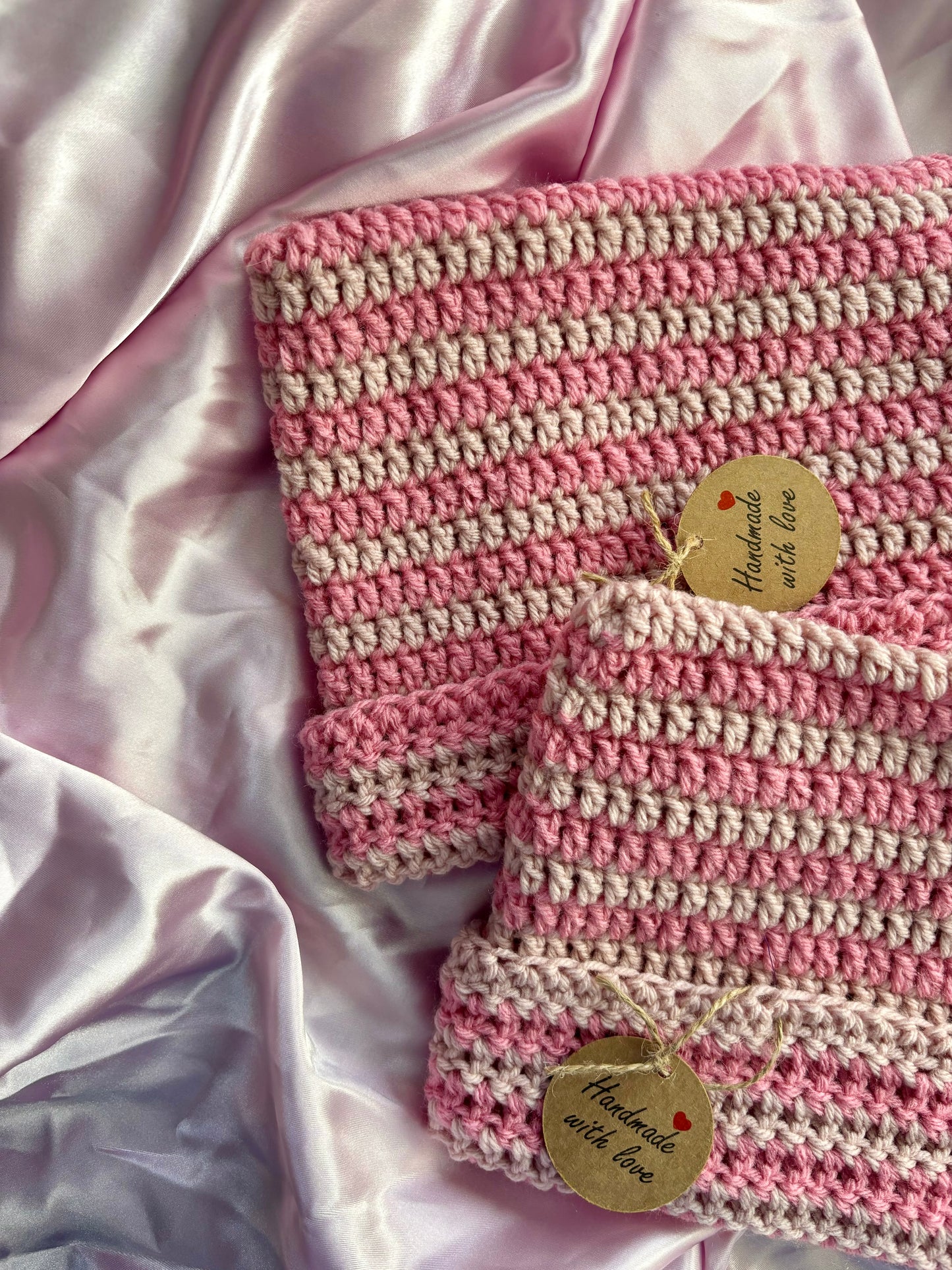 Crochet Pink Stripe Cat Ear Beanie