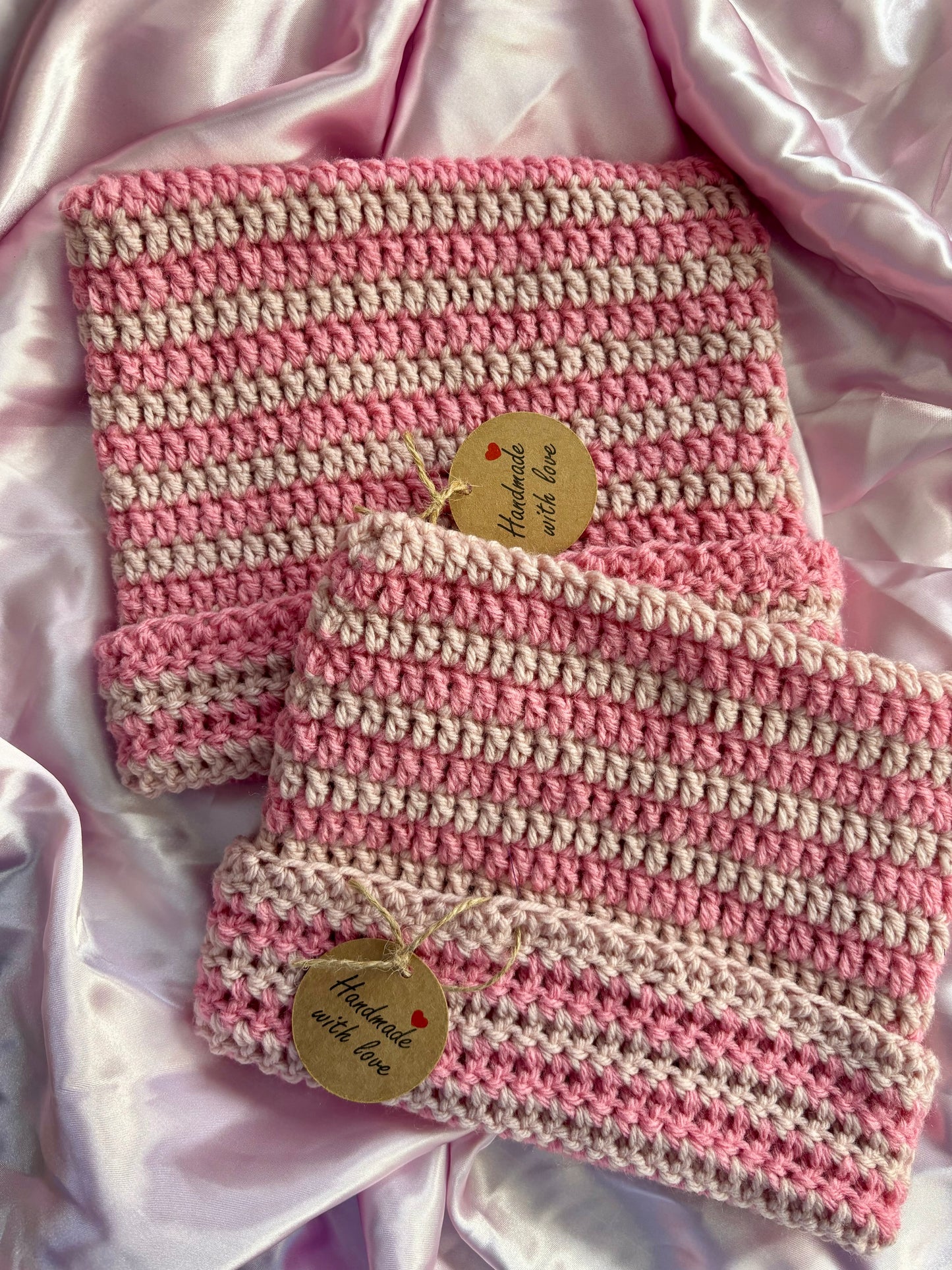 Crochet Pink Stripe Cat Ear Beanie