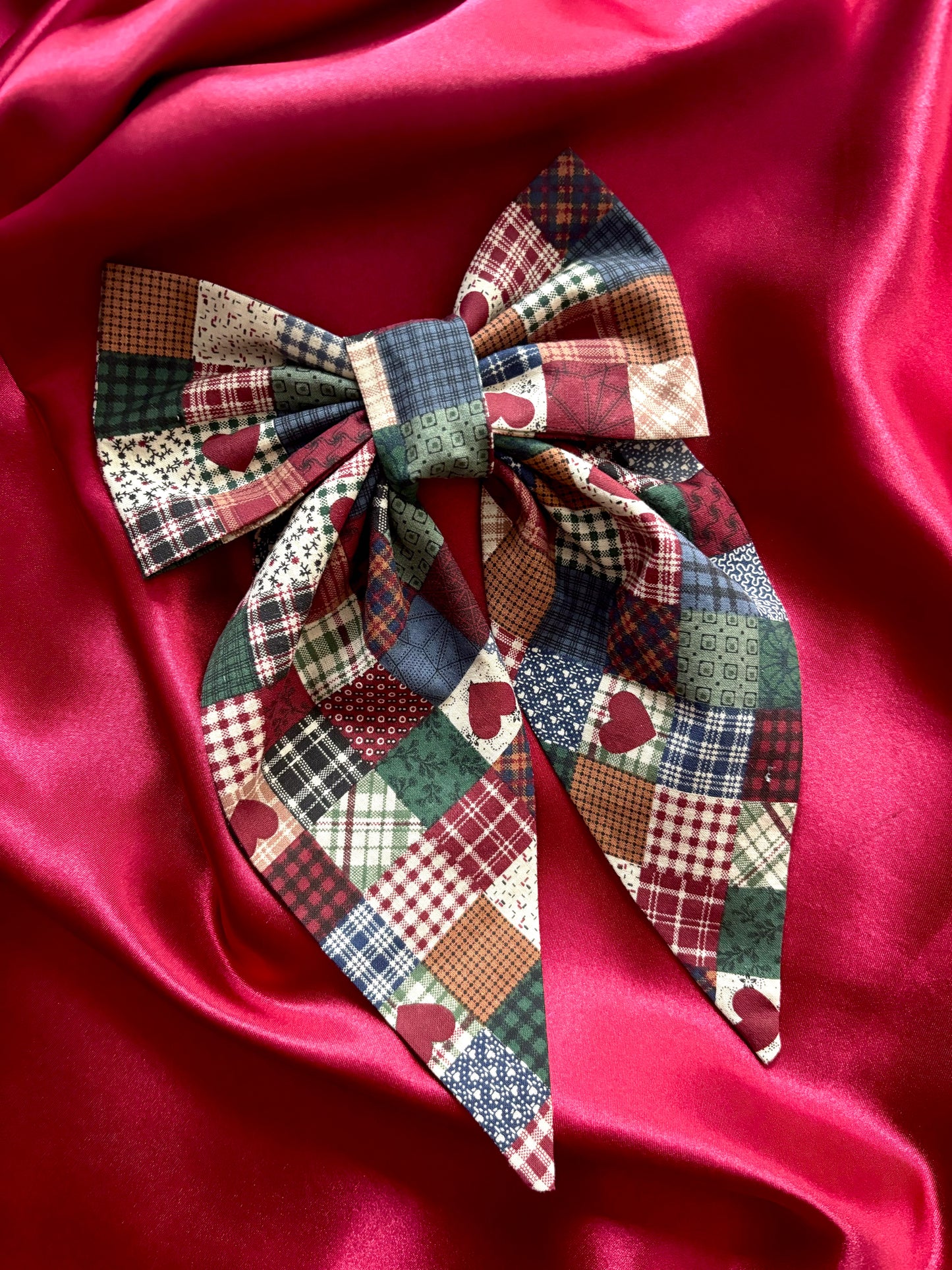 Quilted Hearts Hair Bow (LARGE)