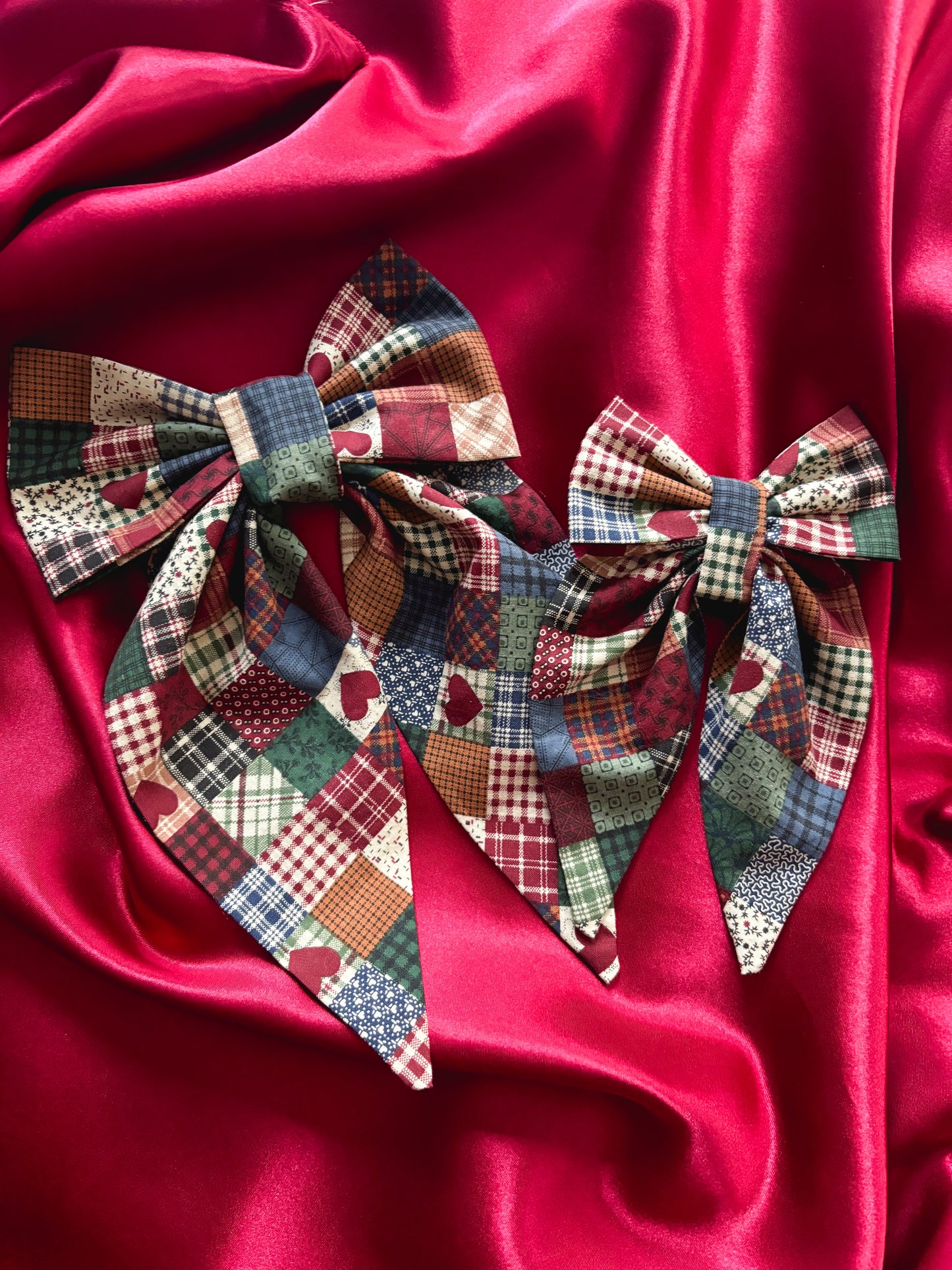 Quilted Hearts Hair Bow (LARGE)