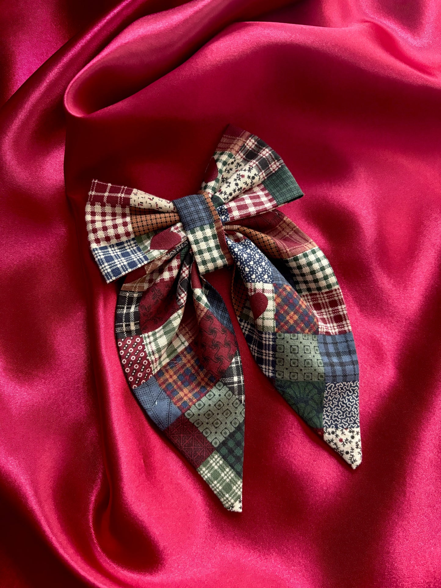 Quilted Hearts Hair Bow (MEDIUM)