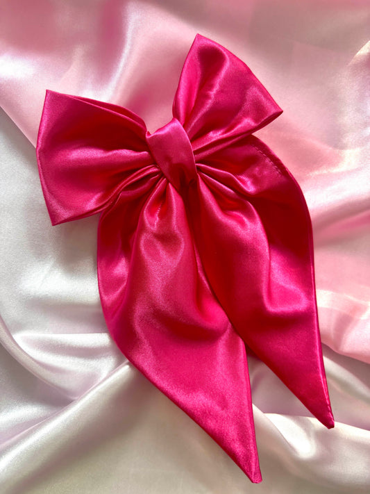 Hot Pink Satin Hair Bow (Medium)