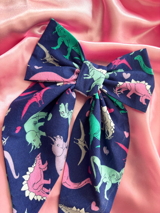 Rawr Means I Love You In Dinosaur Cotton Hair Bow (Large)