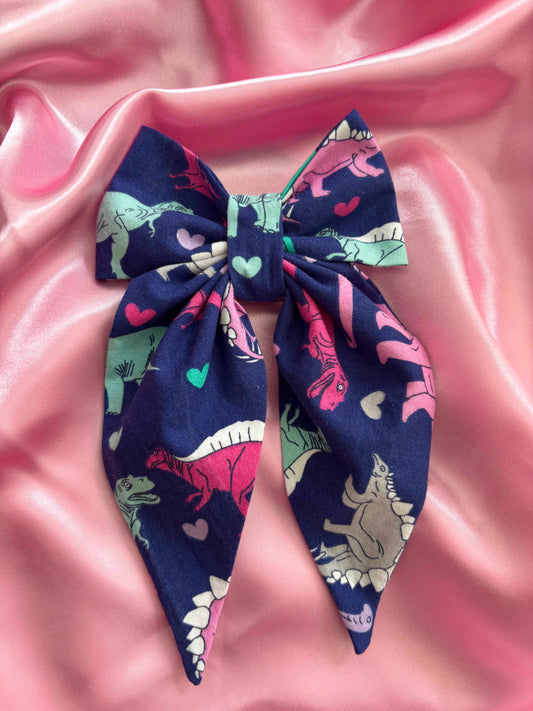 Rawr Means I Love You In Dinosaur Cotton Hair Bow (Medium)