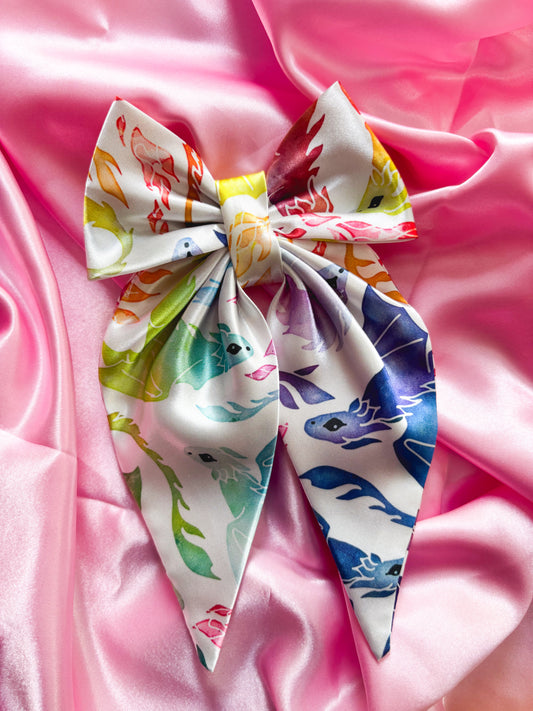 Tongues of Rainbow Fire Medium Satin Hair Bow