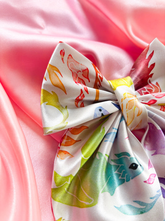 Tongues of Rainbow Fire Satin Hair Bow