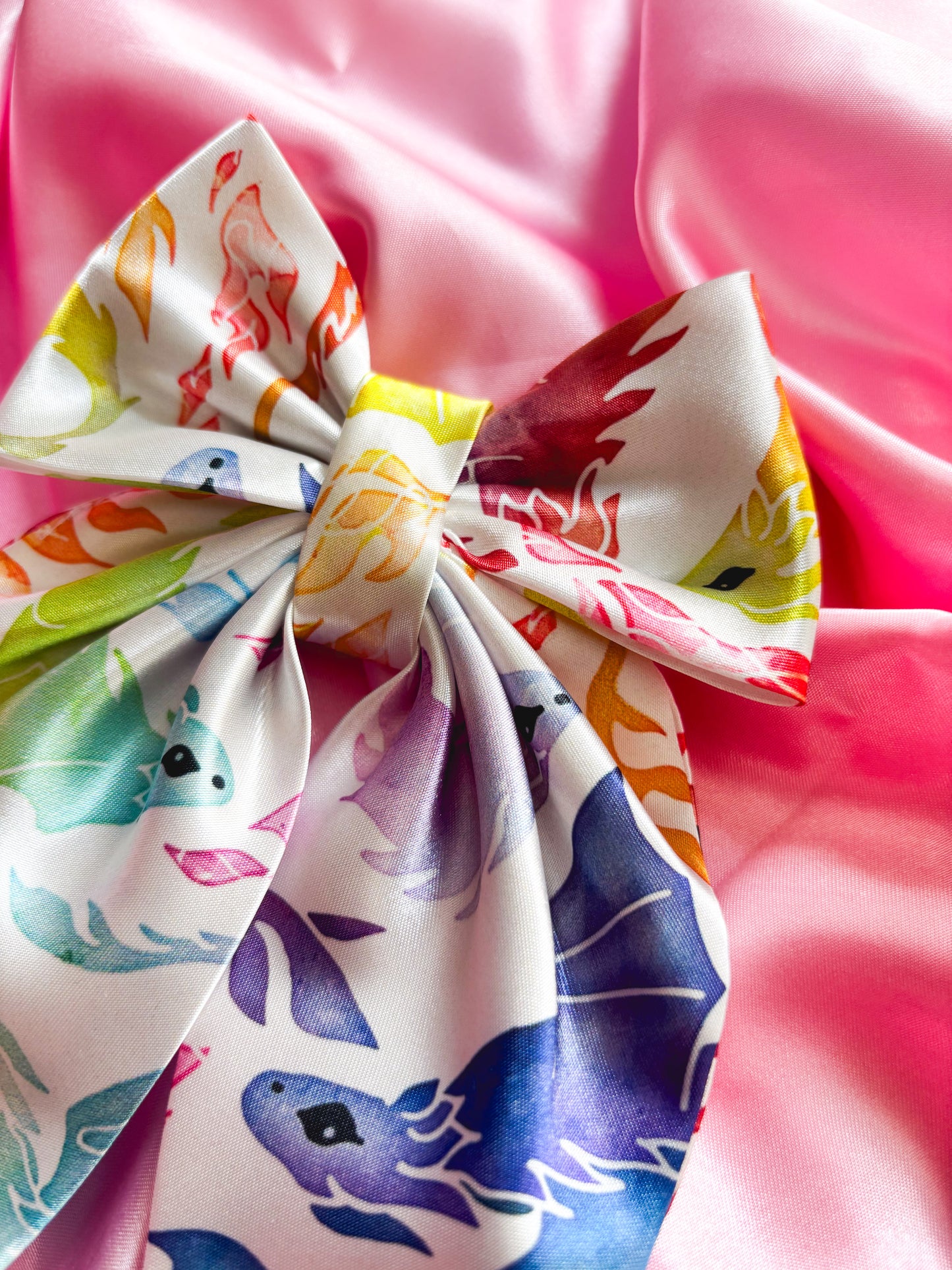 Tongues of Rainbow Fire Medium Satin Hair Bow